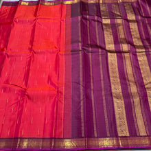 Dual Shade Tomato Red Short Orange with Dark Wine Mallimoggu Buttas Handwoven Pure Jari Kanjivaram Silk Saree Beauty with small borders