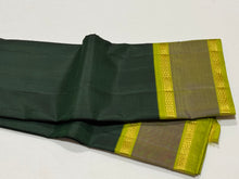 Bottle Green with Light Green Korvai Handwoven Pure Kanjivaram Silk Saree with Doublepet Borders Beauty