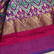 Arabhi- Stunning Offwhite with Ganga Jamuna temples Handwoven Pure Double Ikat Silk with beautiful borders with rich ikat style woven beautiful pallu with contrast blouse