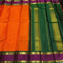 Sarasangi- Stunning Orange with Deep Emerald Green Handwoven Pure Jari Korvai Kanjivaram Silk with beautiful kasakasa podikattam woven body with beautiful doublepet borders rich pallu and contrast woven blouse