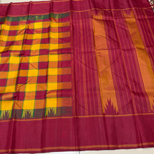 Saraswati- Multichecks Palum Pazhamum with Arakku Handwoven Pure Korvai Kanjivaram Premium Zariless Silk with temple borders rich seer pallu and contrast woven blouse