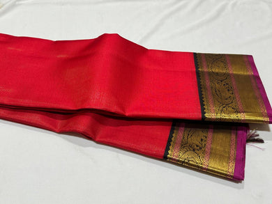 Strikingly Beautiful Red with Black Korvai Vairaoosi Handwoven Pure Jari Kanjivaram Silk Saree Beauty