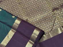 Dark Bottle Green with Coffee Brown Handwoven Pure Jari Buttas Kanjivaram with Doublepet borders rich pallu and contrast woven borders beauty