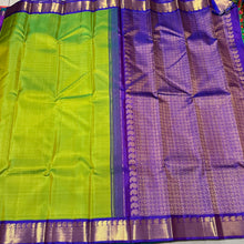 Parrot Green with Violetish Blue Handwoven Pure Jari Korvai Kanjivaram Silk Saree Beauty