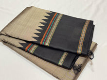 Stunning Grey with Black Buttas Korvai Handwoven Pure Zariless Kanjivaram Silk Saree Beauty with temple borders
