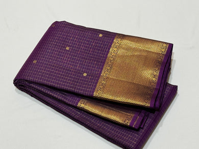 Vintage Recreations- Deep Purple Handwoven Pure Jarioosi Podikattam with Buttas Kanjivaram Silk Saree with rich borders pallu and self colored blouse beauty