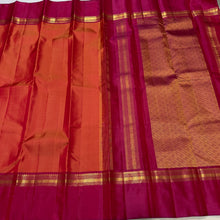 Sahana- Beautiful Orange with Maroon Shot Purple  Muthukattam Handwoven Pure Jari Kanjivaram Silk with beautiful body spaced borders rich pallu and contrast woven blouse