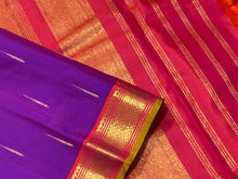Purple with Orange Mallimoggu Buttas and Small borders Handwoven Pure Jari Kanjivaram Silk Saree Beauty
