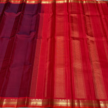 Nayaki- Beautiful Maroon with Orange  Handwoven Pure Kanjivaram Silk with Plain body with small temples woven beautiful borders rich seer pallu and contrast woven blouse