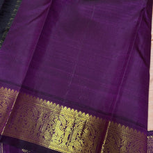 Sarasangi- Gorgeous Sandal with Deep Purple Handwoven Pure Jari Korvai Kanjivaram Silk with beautiful yazhis and annapakshis woven borders rich pallu and contrast woven blouse
