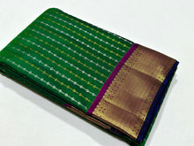 Dark Forest Green with Wine Handwoven Pure Jari Thodar Buttas Kanjivaram Silk Saree Beauty