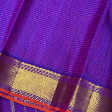Vadamalli Purple with Gold with Orange Selvedges Kottadi Jari Checks Handwoven Pure Kanjivaram Silk Saree with rich borders pallu and self colored blouse with oosi lines