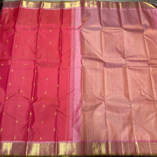 Dual tone Lotus Pink Short Orange body with Lotus Pink Pallu Blouse Handwoven Pure Jari Kanjivaram Silk Saree Buttas Beauty