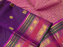 Sahana- Gorgeous Deep Magenta with Pink Handwoven Pure Jari Kanjivaram Silk with Mayil Chakram Buttas woven body with rich borders beautiful pallu and contrast woven blouse