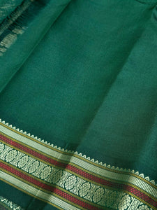 Dual tone green with purple with bottle green buttas and pichwai pallu Handwoven Pure Zariless Kanchipuram Silk Saree Beauty