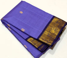 Vaibhogam- Vintage Recreation-  Lavendar with Navy Blue Handwoven Pure 2g Jari Korvai Vairaoosi with Buttas Kanjivaram Silk with beautiful borders rich  pallu and contrast woven vairaoosi blouse