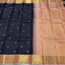 Vaibhogam- Gorgeous Deep Beetlenut Kanchana Brown with Peach Pure2g Jari Korvai Kanjivaram Silk with buttas woven beautiful body rich borders pallu and contrast woven blouse