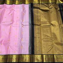 Soft Pink with Black Handwoven Pure Jari Korvai Kanjivaram Silk Saree Beauty