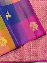Saranga- Gorgeous Palum Pazhamum Multichecks Handwoven Pure Jari Kanjivaram Silk with Vairaoosi with buttas woven beautiful body with rich pallu and contrast woven beautiful pink blouse