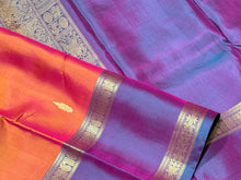 Orange with Lavendar Buttas with Simhayazhi Pallu Handwoven Pure Jari Kanjivaram Silk Saree Beauty with Rettapet Borders