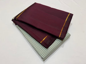 Pastel Blue Green Shade with Burgundy Brown Checks with Korvai Handwoven Pure Jari Kanjivaram Silk Saree with Long borders Mubbakam Style beauty