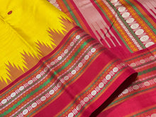 Yellow with Red Korvai with Buttas Handwoven Pure Zariless Temple Varisaipet Border Kanjivaram Silk Saree Beauty