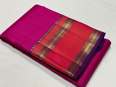 Rani Pink with Wine Handwoven Pure Light Weight Kanjivaram Silk Saree Beauty