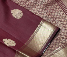 Sahana- Stunning Coffee Brown with Gold & Silver twisted pure Jari Handwoven Kanjivaram Silk with  Gandaberunda motifs woven body with seepu rekku beautiful borders rich pallu and self colored blouse