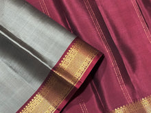 Grey with Maroon Handwoven Pure Kanjivaram Silk Saree with Small borders classy seer pallu and contrast woven blouse beauty