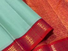 Pista Green with Orange Pink Korvai Handwoven Pure Jari Kanjivaram Silk Saree with Vairaoosi Body small 2.5 inch borders rich pallu beauty