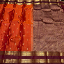Sahana- Stunning Rust with Deep Brown Buttas Handwoven Pure Kanjivaram Silk with beautiful doublepet borders rich pallu and contrast woven blouse