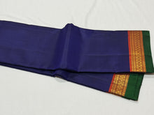 MS Blue with Rust Handwoven Pure Kanjivaram Silk Saree with spaced borders rich pallu and contrast woven blouse beauty