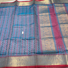 Pastel Blue with Red and Gold 1000 Buttas Handwoven Premium Kanjivaram Silkcotton Saree Beauty