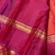 Sahana- Beautiful Orange with Maroon Shot Purple  Muthukattam Handwoven Pure Jari Kanjivaram Silk with beautiful body spaced borders rich pallu and contrast woven blouse