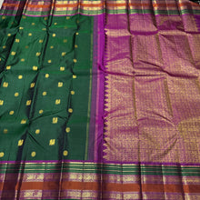 Bottle Green with Deep Wine Buttas Handwoven Pure Jari Kanjivaram Silk Saree with Varisaipet Borders Beauty
