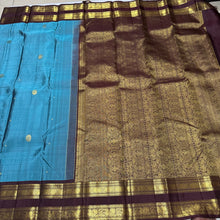 Gorgeous Teal Blue with Coffee Brown Buttas with Rettapet Borders Handwoven Pure Jari Kanjivaram Silk Saree beauty
