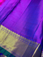 Royal Cobalt Blue with Purple Thodar Buttas Handwoven Pure Kanjivaram Silk Saree Beauty