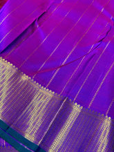 Peacock Blue Green with Purple Muthukattam with Buttas Mayilkan Borders Handwoven Pure Jari Kanjivaram Silk Saree Beauty