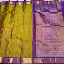 Sampanga Green with Violetish Purple Buttas Handwoven Pure Kanjivaram Silk Saree Beauty