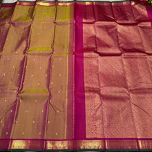 Dual tone Beige Short Sampanga with Reddish Pink Buttas Handwoven Pure Jari Kanjivaram Silk Saree Beauty