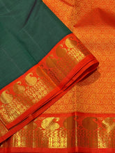Sarasangi-Beautiful Bottle Green with Orange Handwoven Pure Korvai Kanjivaram Silk with beautiful paisleys and rudrakshas woven borders rich pallu and contrast woven blouse