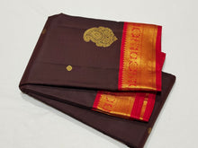 Coffee Brown with Red Buttas Korvai Handwoven Pure Kanjivaram Silk Saree with rich borders rich Pallu and contrast woven blouse beauty