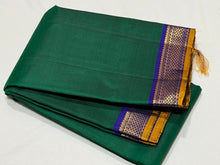 Emerald Green with Royal Blue Handwoven Pure Kanjivaram Silk Saree Beauty with Small Borders