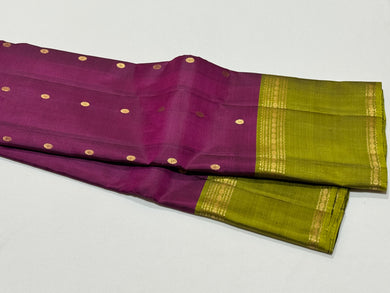Dark Wine with Sampangi Green Buttas with Rettapet Borders Handwoven Pure Classic Simple Kanjivaram Silk Saree