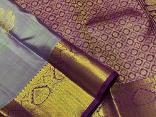 Lavenderish Blue with Purple Buttas with Long & Short Borders Handwoven Pure Jari Kanjivaram Silk Saree Beauty
