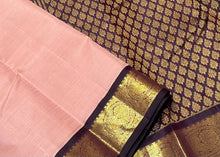 Geva with Dark Coffee Brown Korvai Handwoven Pure Jari Kanjivaram Silk Saree with rich annapakshis woven beautiful borders gorgeous and finely woven pallu and contrast woven blouse