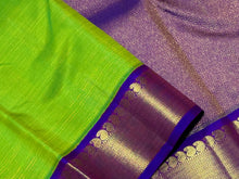 Gorgeous Sneha Green with Violetish Blue Handwoven Pure Jari Korvai Kanjivaram Silk Saree with beautiful borders rich pallu and contrast woven blouse