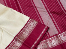 Premium Weave- Offwhite with Ganga Jamuna Korvai Zariless Handwoven Kanjivaram Silk Saree with rich borders classy pallu and contrast woven blouse