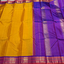 Sampanga Mustard yellow with Purple Handwoven Pure Jari Korvai Kanjivaram Silk Saree with intricate borders rekku pallu beauty