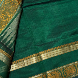 Deep Emerald Green with Gold Yazhi borders muthukattam checked Premium Handwoven Pure Kanjivaram Silkcotton Saree Beauty